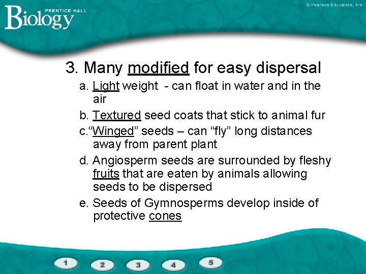 3. Many modified for easy dispersal a. Light weight - can float in water