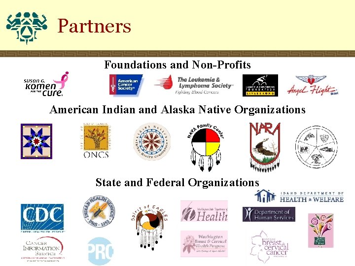 Partners Foundations and Non-Profits American Indian and Alaska Native Organizations State and Federal Organizations