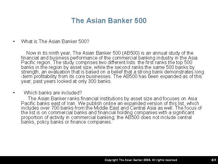 The Asian Banker 500 • What is The Asian Banker 500? Now in its