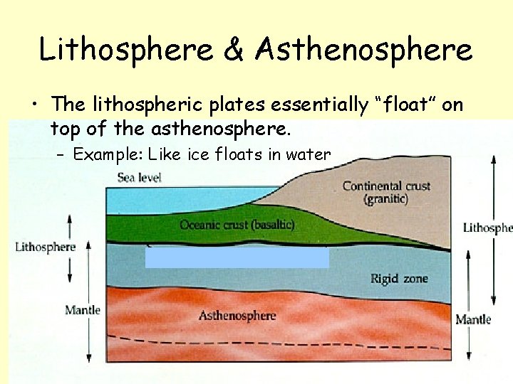 Lithosphere & Asthenosphere • The lithospheric plates essentially “float” on top of the asthenosphere.