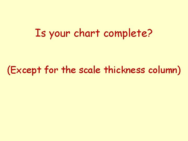 Is your chart complete? (Except for the scale thickness column) 