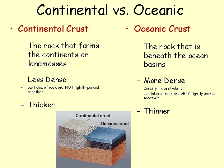 Continental vs. Oceanic • Continental Crust • Oceanic Crust – The rock that forms
