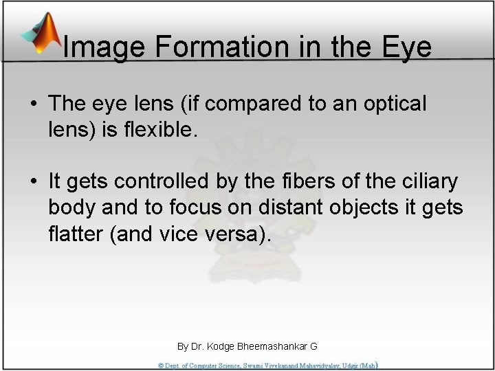 Image Formation in the Eye • The eye lens (if compared to an optical