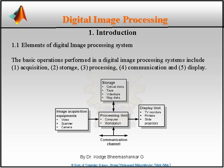Digital Image Processing 1. Introduction 1. 1 Elements of digital Image processing system The