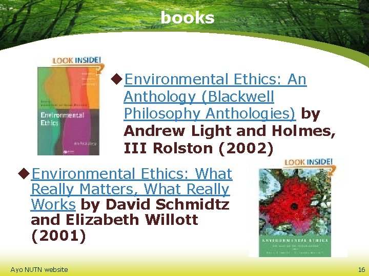 books u. Environmental Ethics: An Anthology (Blackwell Philosophy Anthologies) by Andrew Light and Holmes,