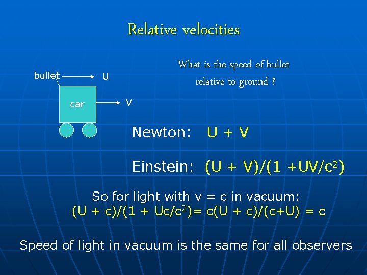 Relative velocities bullet What is the speed of bullet relative to ground ? U