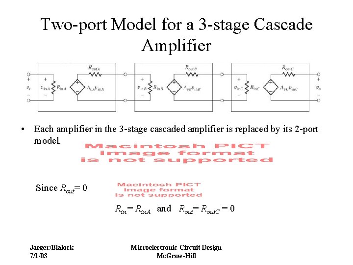 Two-port Model for a 3 -stage Cascade Amplifier • Each amplifier in the 3