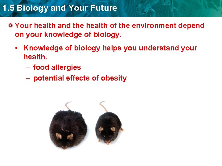 1. 5 Biology and Your Future Your health and the health of the environment