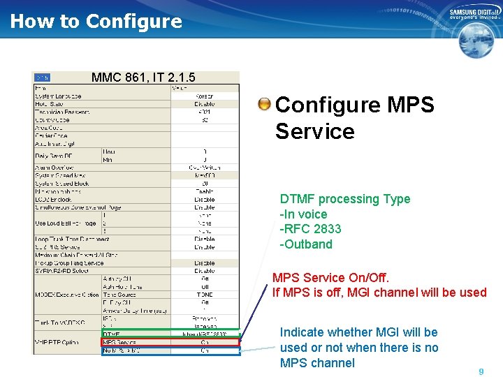 How to Configure MMC 861, IT 2. 1. 5 Configure MPS Service DTMF processing