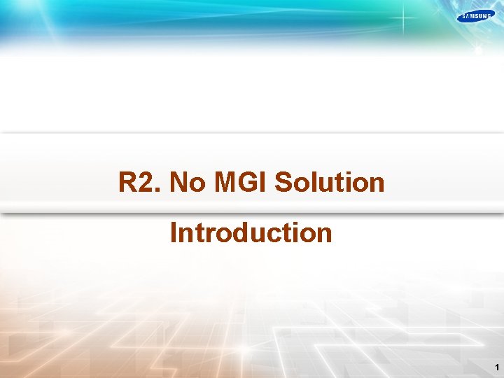 R 2. No MGI Solution Introduction 1 