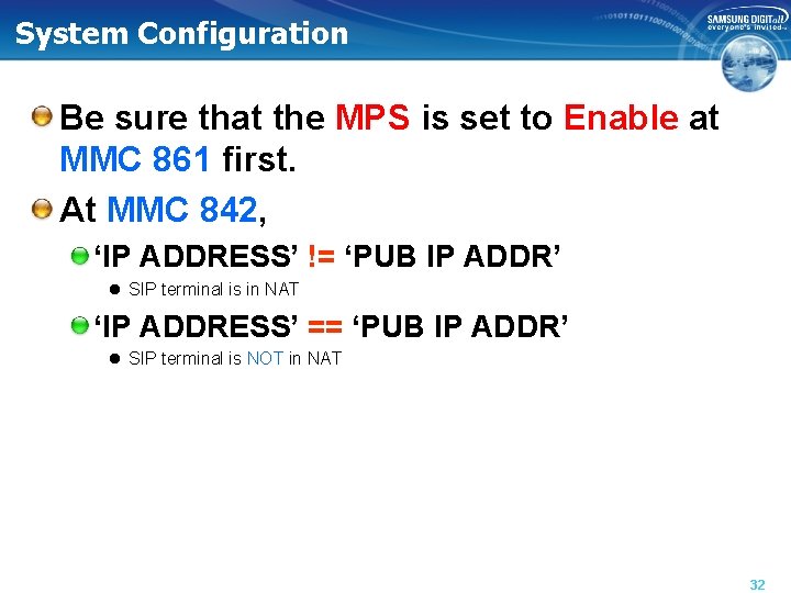System Configuration Be sure that the MPS is set to Enable at MMC 861