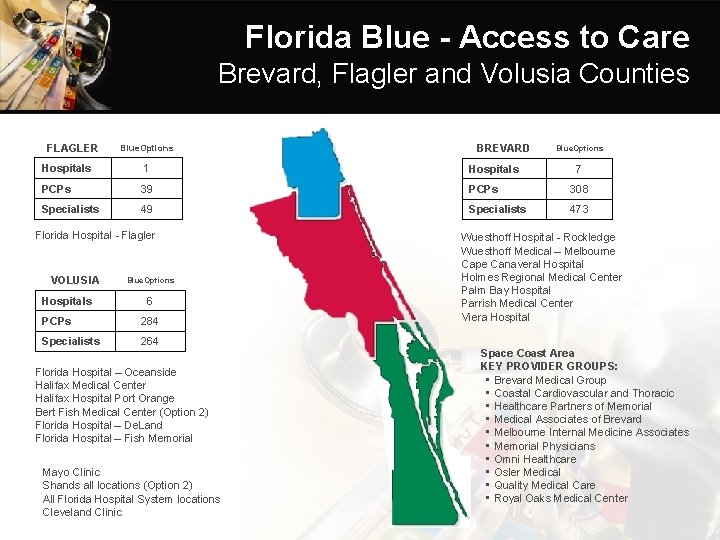 Florida Blue - Access to Care Brevard, Flagler and Volusia Counties FLAGLER Blue. Options