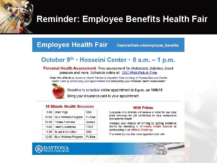 Reminder: Employee Benefits Health Fair 