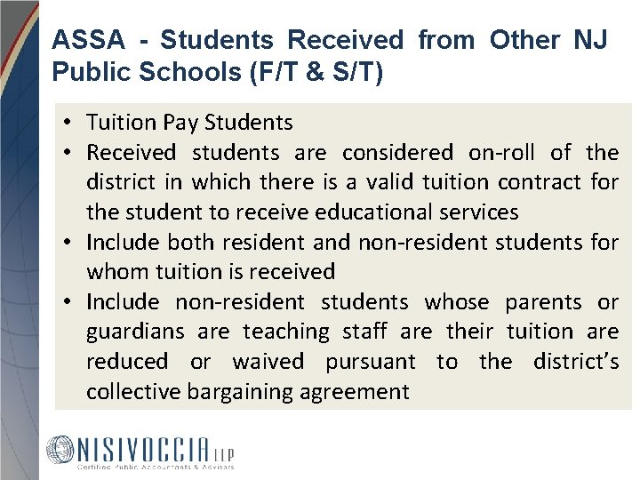 ASSA - Students Received from Other NJ Public Schools (F/T & S/T) • Tuition