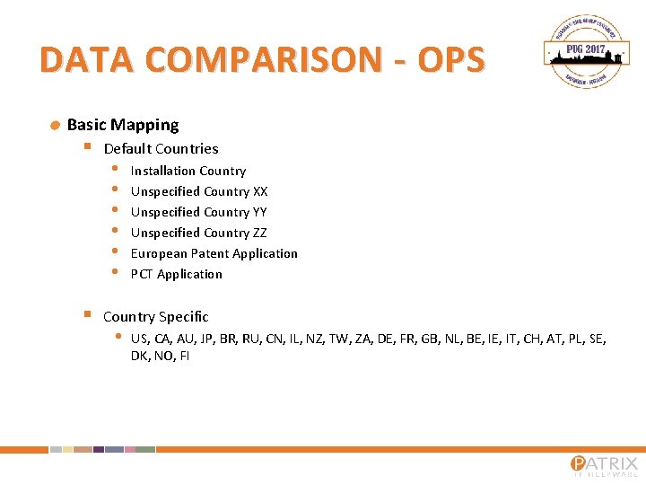 DATA COMPARISON - OPS Basic Mapping § § Default Countries • • • Installation