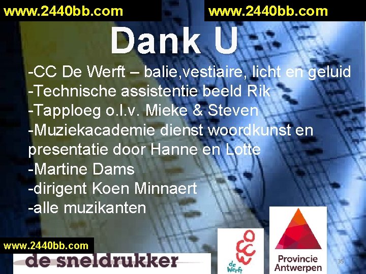 www. 2440 bb. com Dank U -CC De Werft – balie, vestiaire, licht en