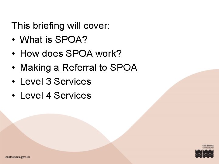 This briefing will cover: • What is SPOA? • How does SPOA work? •