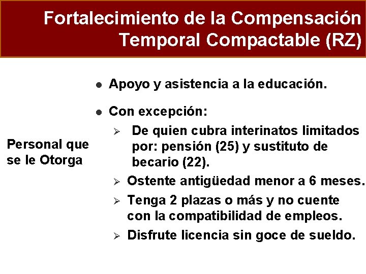 Fortalecimiento de la Compensación Temporal Compactable (RZ) Personal que se le Otorga l Apoyo