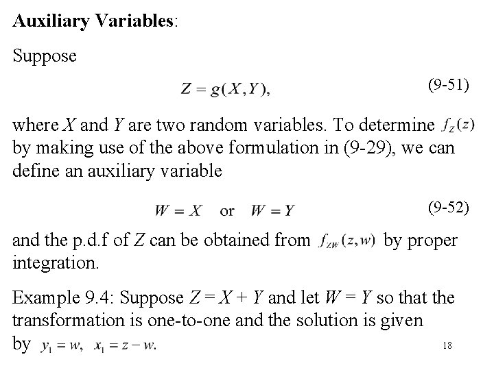 Auxiliary Variables: Suppose (9 -51) where X and Y are two random variables. To