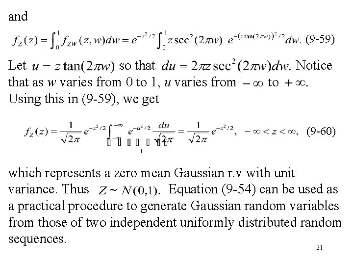 and (9 -59) Let so that as w varies from 0 to 1, u