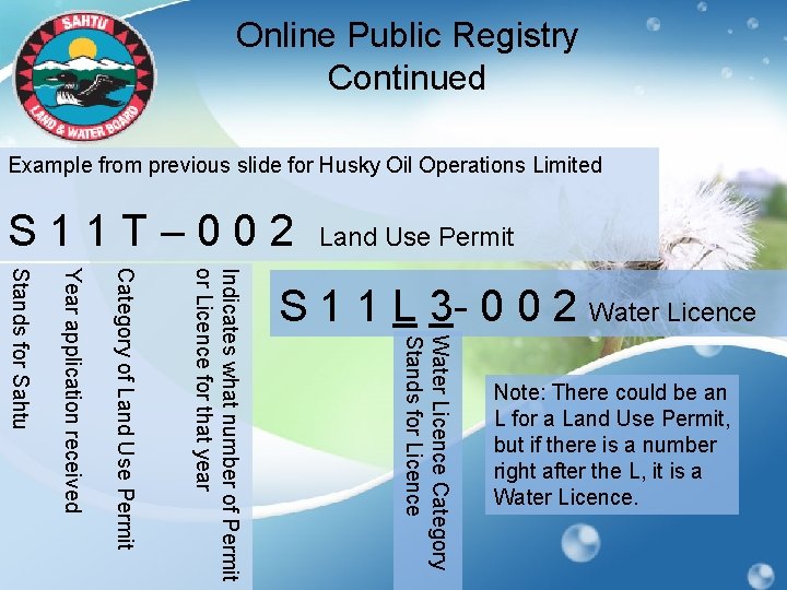 Online Public Registry Continued Example from previous slide for Husky Oil Operations Limited S