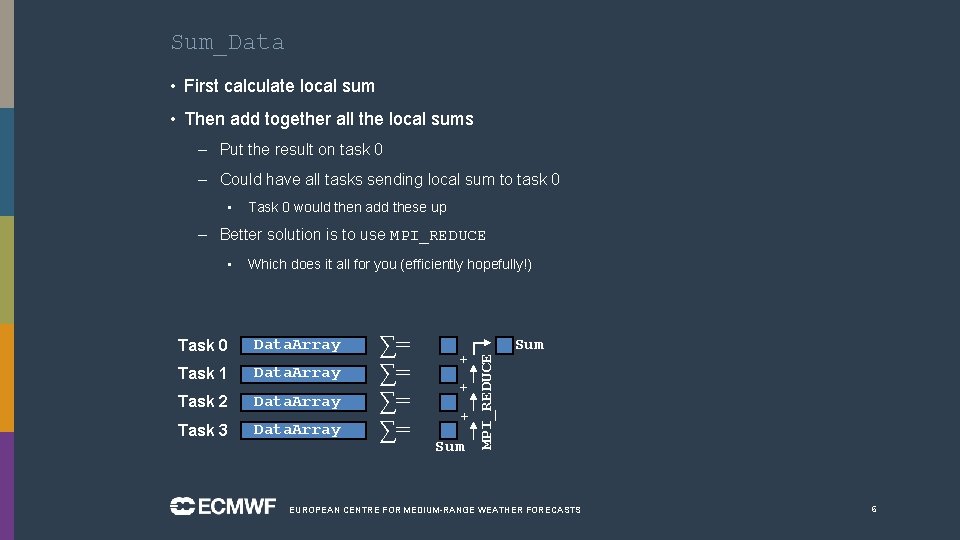 Sum_Data • First calculate local sum • Then add together all the local sums