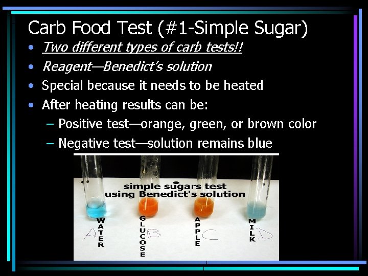 Carb Food Test (#1 -Simple Sugar) • • Two different types of carb tests!!