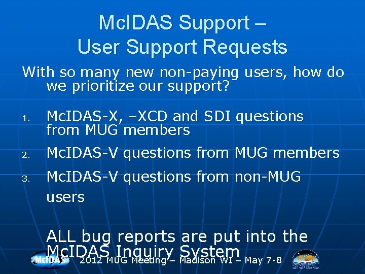 Mc. IDAS Support – User Support Requests With so many new non-paying users, how