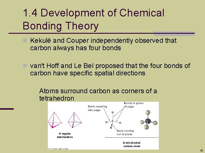 1. 4 Development of Chemical Bonding Theory n Kekulé and Couper independently observed that