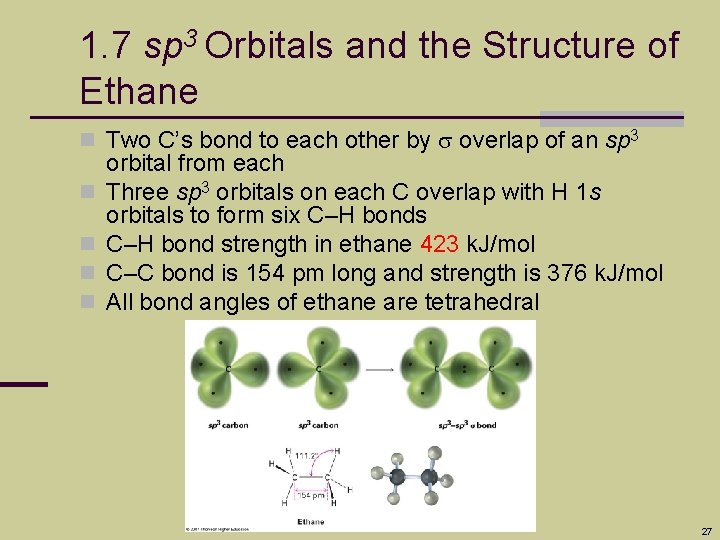 1. 7 sp 3 Orbitals and the Structure of Ethane n Two C’s bond