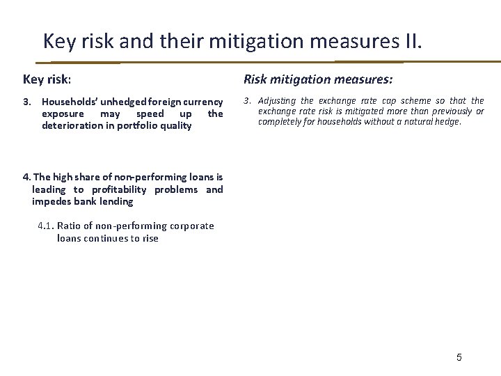Key risk and their mitigation measures II. Key risk: Risk mitigation measures: 3. Households’