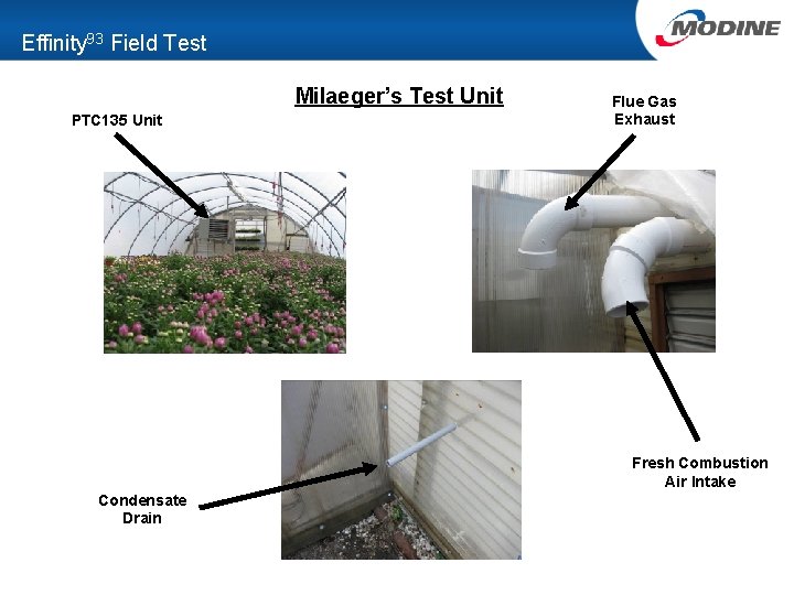Effinity 93 Field Test Milaeger’s Test Unit PTC 135 Unit Flue Gas Exhaust Fresh