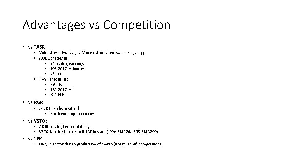 Advantages vs Competition • vs TASR: • Valuation advantage / More established *Data as