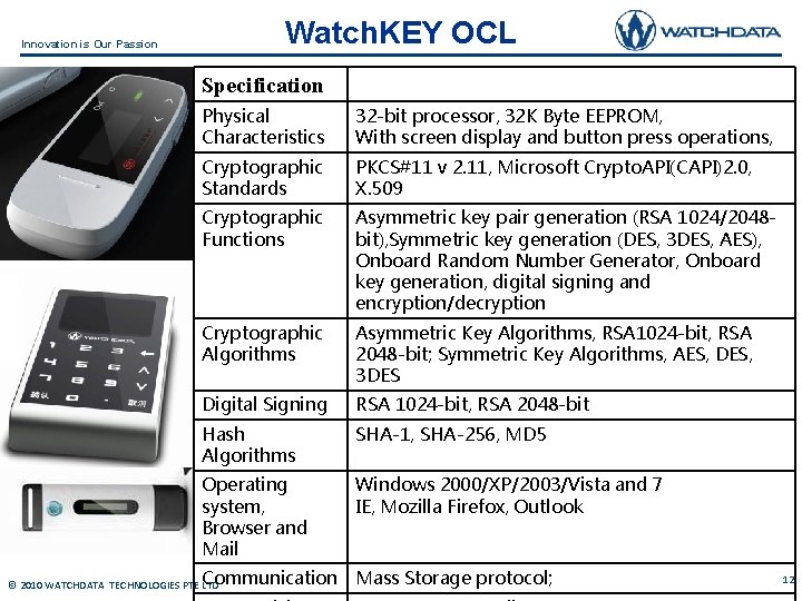 Watch. KEY OCL Innovation is Our Passion Specification Physical Characteristics 32 -bit processor, 32