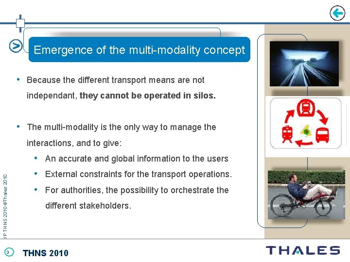 Emergence of the multi-modality concept • Because the different transport means are not independant,