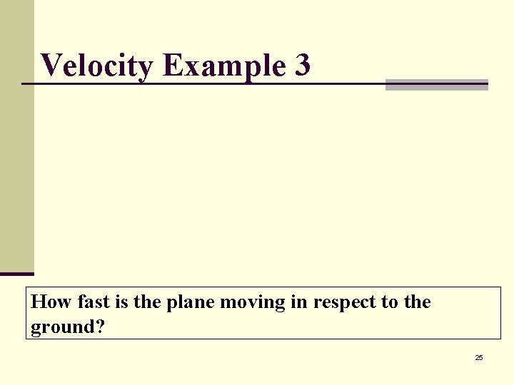 Velocity Example 3 How fast is the plane moving in respect to the ground?