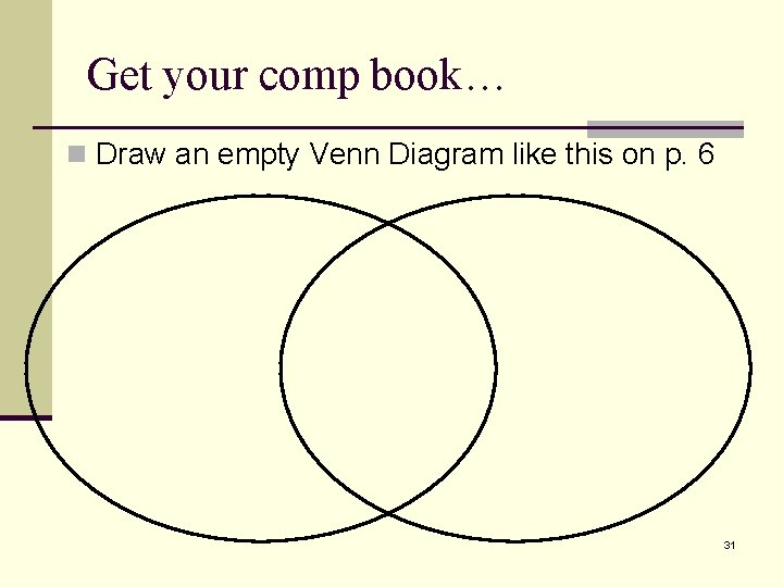 Get your comp book… n Draw an empty Venn Diagram like this on p.