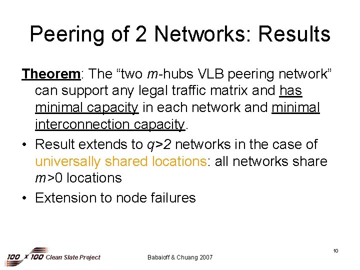 Peering of 2 Networks: Results Theorem: The “two m-hubs VLB peering network” can support