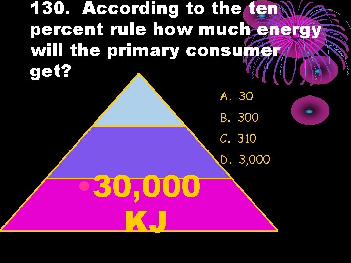 130. According to the ten percent rule how much energy will the primary consumer