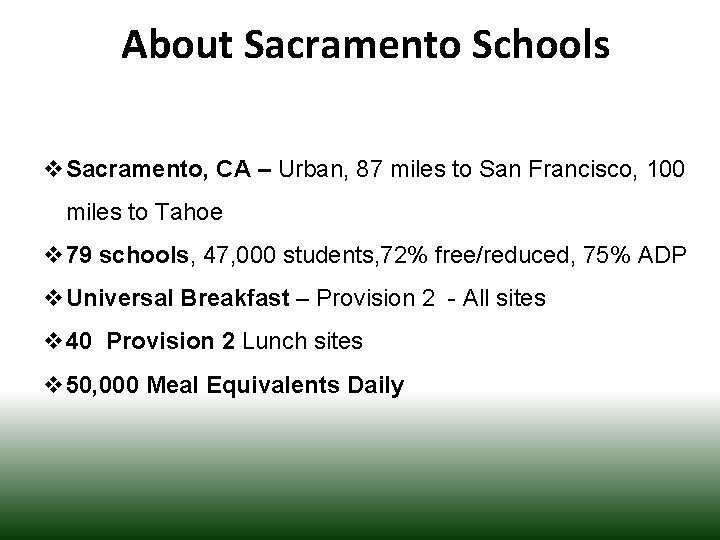 About Sacramento Schools v. Sacramento, CA – Urban, 87 miles to San Francisco, 100