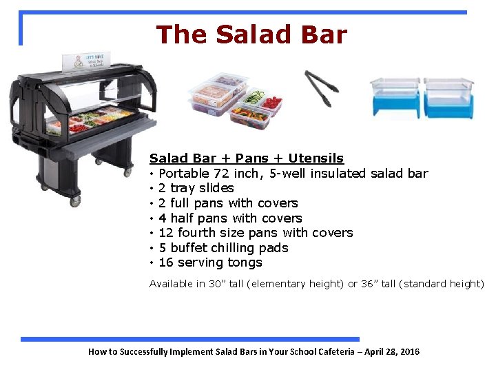 The Salad Bar + Pans + Utensils • Portable 72 inch, 5 -well insulated