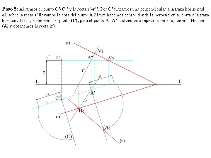 Paso 5: Abatimos el punto C’-C’’ y la recta r’-r’’. Por C’ trazamos una