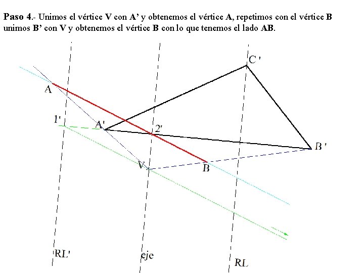 Paso 4. - Unimos el vértice V con A’ y obtenemos el vértice A,