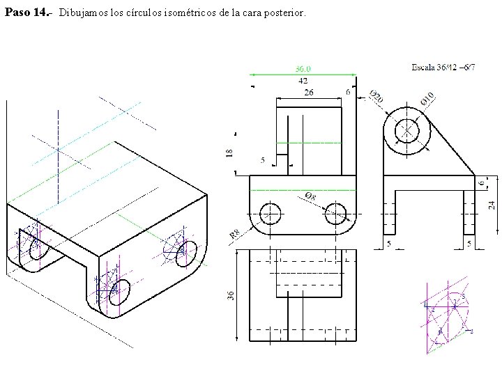 Paso 14. - Dibujamos los círculos isométricos de la cara posterior. 