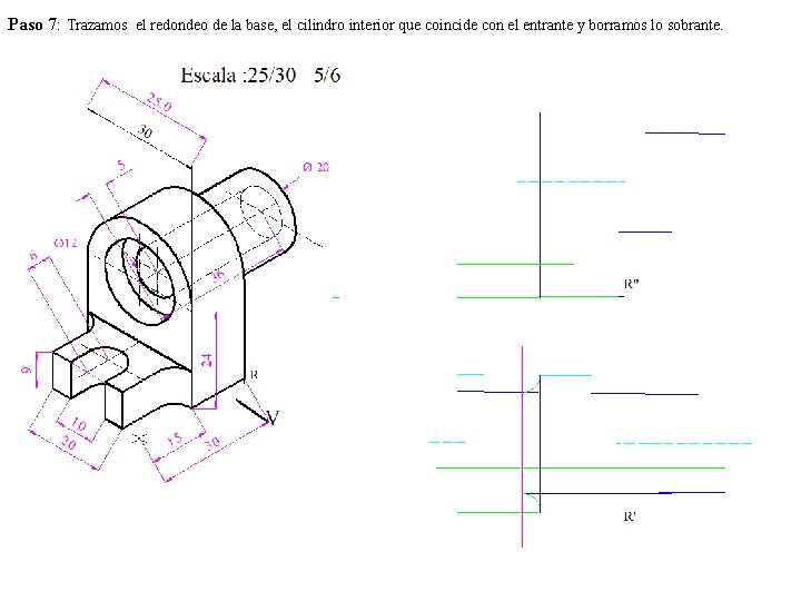 Paso 7: Trazamos el redondeo de la base, el cilindro interior que coincide con