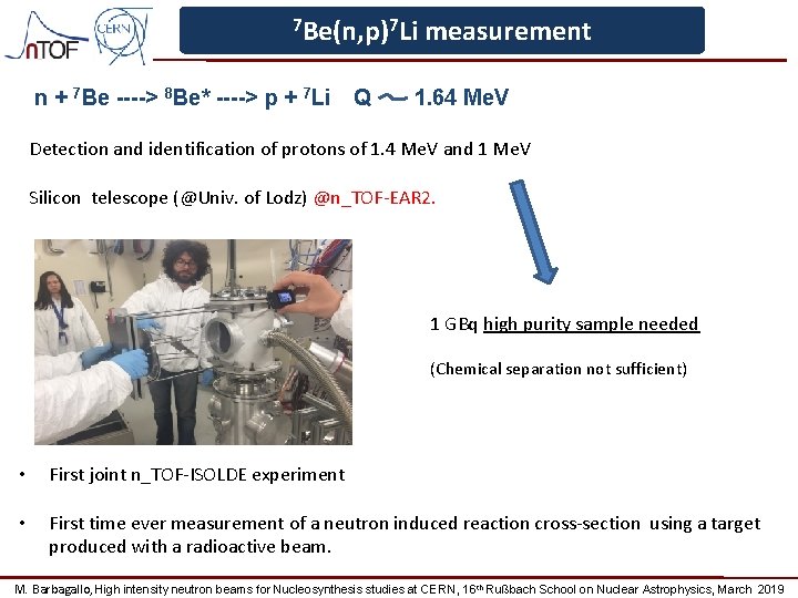 7 Be(n, p)7 Li n + 7 Be ----> 8 Be* ----> p +