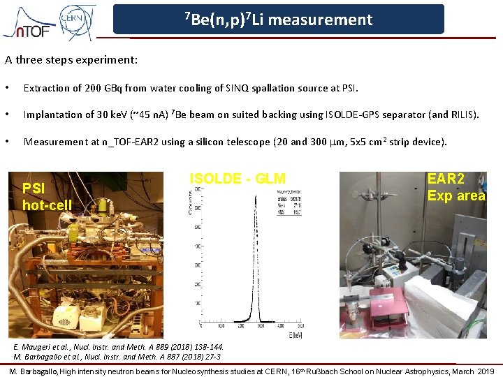 7 Be(n, p)7 Li measurement A three steps experiment: • Extraction of 200 GBq