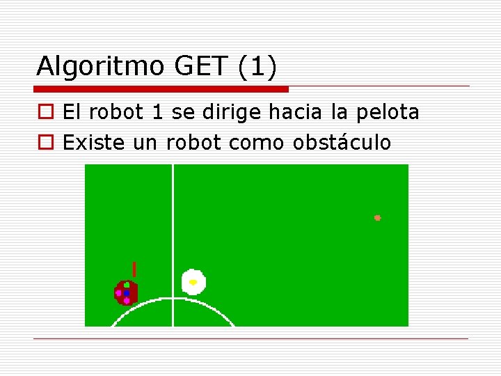 Algoritmo GET (1) o El robot 1 se dirige hacia la pelota o Existe