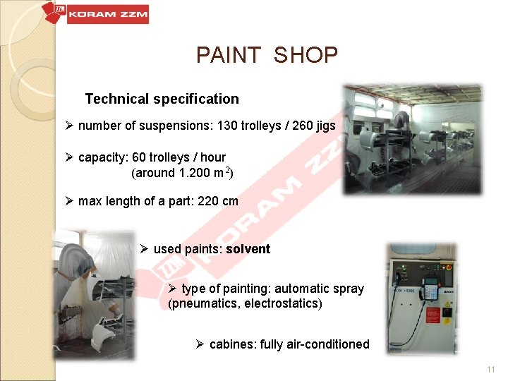 PAINT SHOP Technical specification Ø number of suspensions: 130 trolleys / 260 jigs Ø