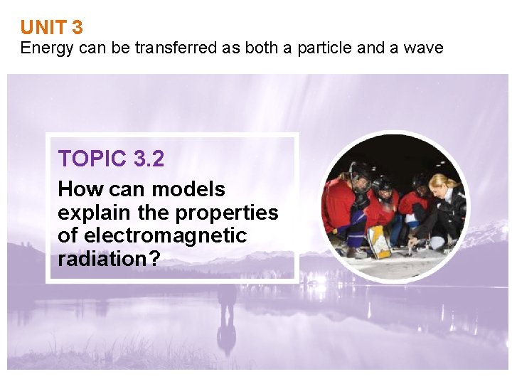 UNIT 3 Energy can be transferred as both a particle and a wave TOPIC